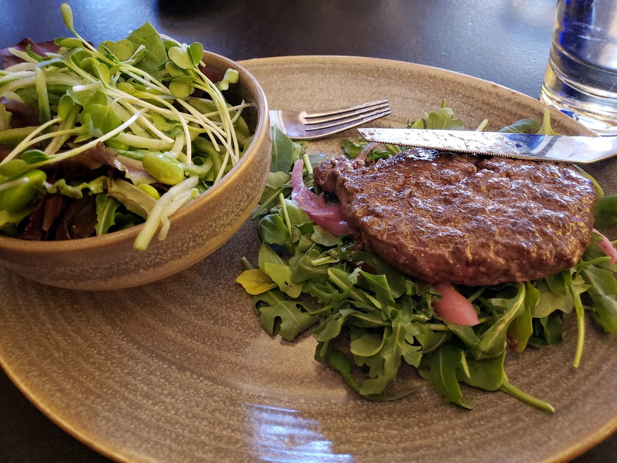 Waygu burger and salad