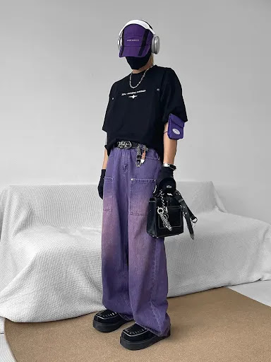 Title 8, Mens Straight Loose Purple Wide-leg Casual Tro...