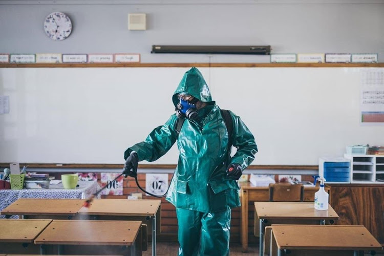 A clean-up is conducted by Grand Slam Surfacing Disinfecting Services at Riebeek College Girls High School.