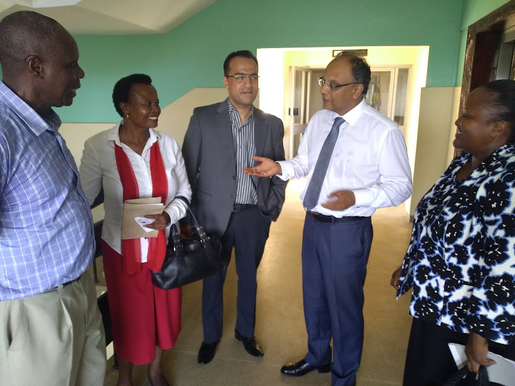 TVET Coast director Jackson Andai, KCNP pricnicpal Mary Muthoka, chair Osman Varwani and PS Kevit Desai on Friday