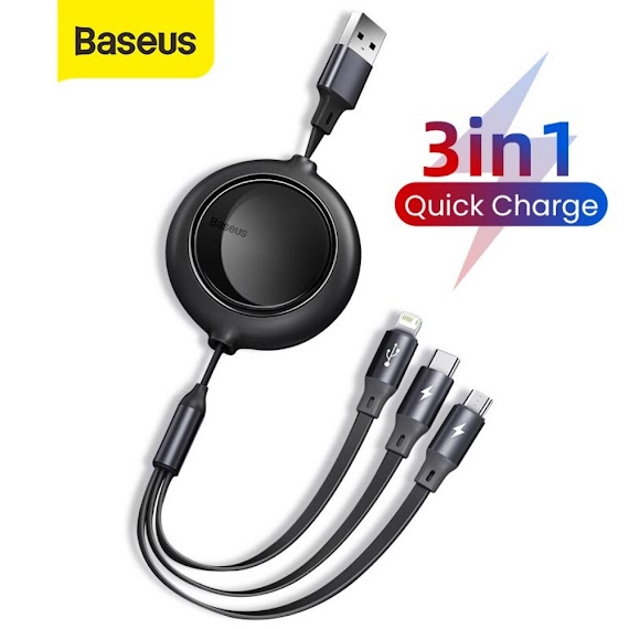 Dây Sạc 3 Đầu Baseus Micro Usb Type Ios Cáp Dây Rút Đa Năng Cho Các Dòng Điện Thoại