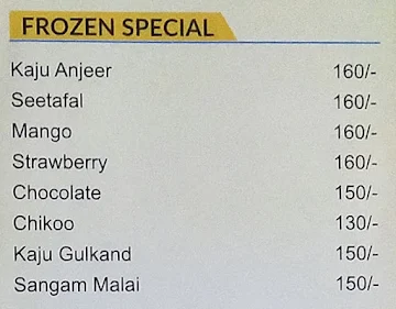 Frozen Flavour's & Snacks menu 