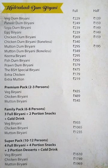 The Biryani Smoke House menu 