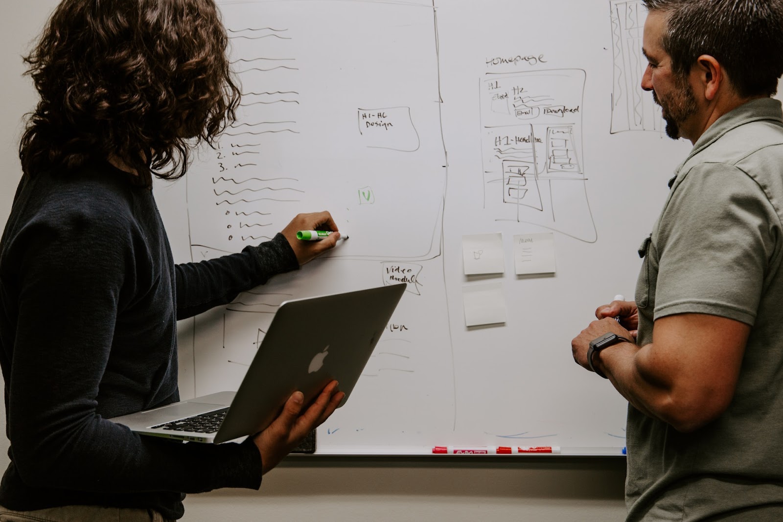 Software engineers working at a whiteboard to define a new project
Photo by Kaleidico on Unsplash
