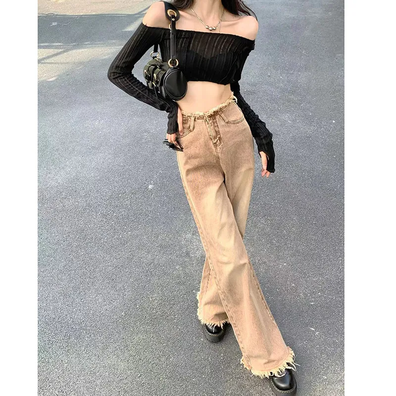 Title 4, Kadın Curry Vintage bol paça kot pantolon, raha...