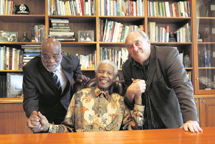 Nelson Mandela with Namibia’s Andimba Toivo ja Toivo and Denis Goldberg in 2010.
