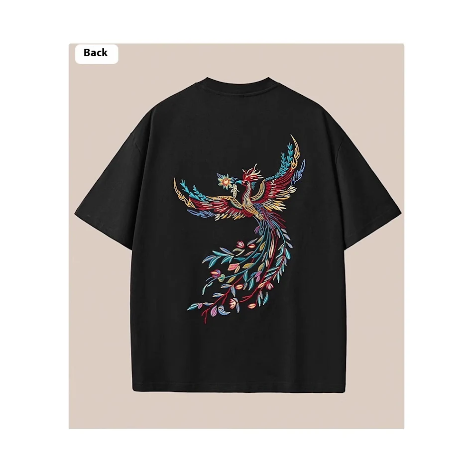 T-shirt uomo cotone manica corta ricamato ampio. Comfort e stile casual con questa maglietta ricamata, perfetta per l'uso quotidiano e il tempo libero.