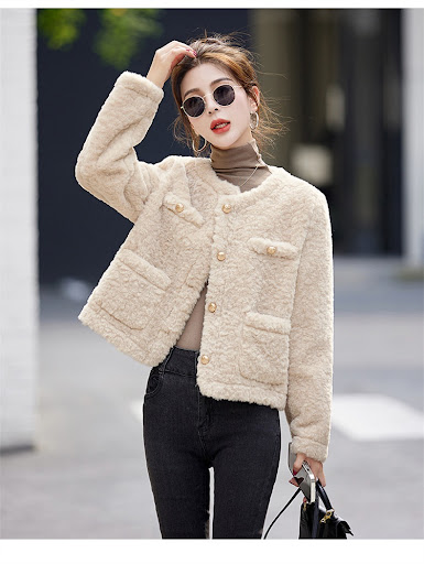 Title 13, Womens Short Lamb Wool Coat, Thickened Fur Int...