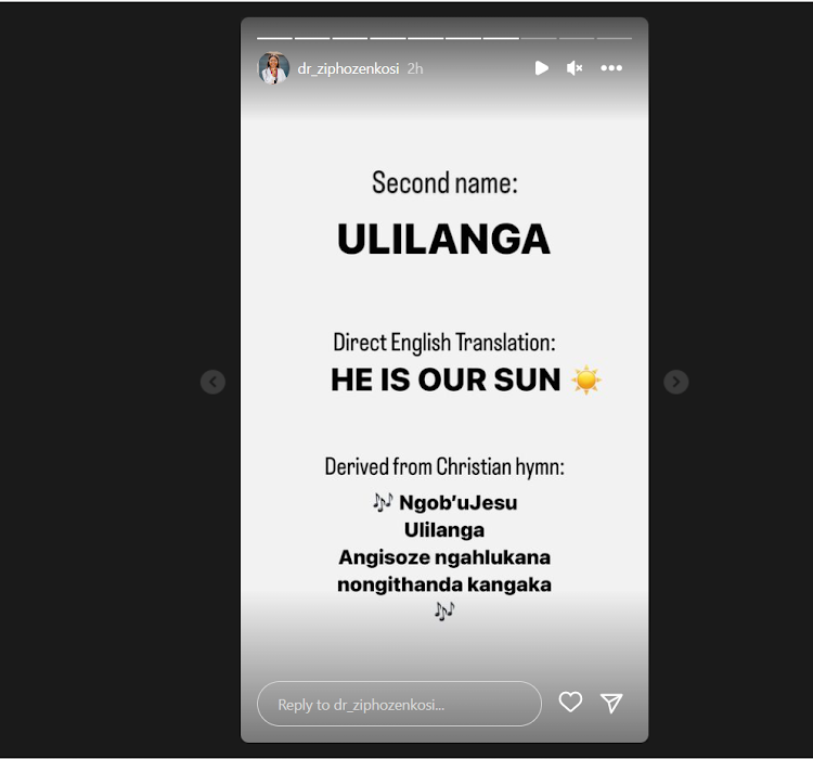 Screenshot from Dr Ziphozenkosi's Insta stories.
