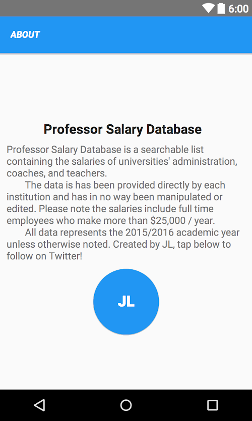 Android application Professor Salary Database screenshort