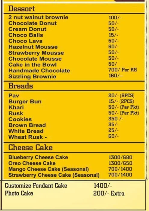 The Cake Factory menu 