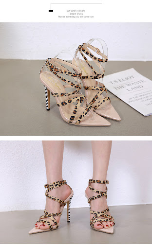 Title 2, Leopard-Print Fine High-Heeled Cross Strap Sandals