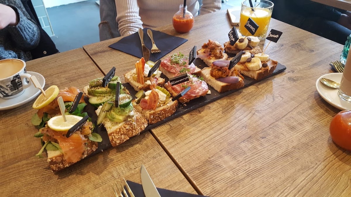 A group lunch which shows some of the sandwiches on the menu.