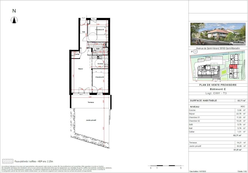 Vente appartement 3 pièces 63.71 m² à Saint-Marcellin (38160), 205 000 €