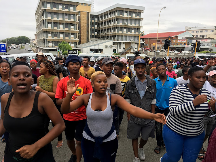 Thousands of Walter Sisulu University students embark on a protest over non-payment of NSFAS allowances on Thursday.