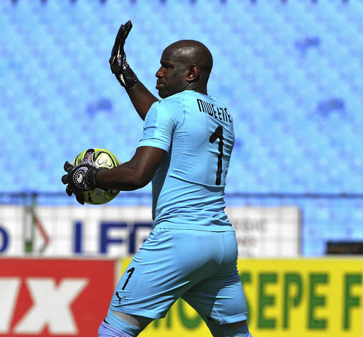 Sundowns keeper Kennedy Mweene wants maximum points against Lobi Stars to top Champs League's Group A. / Sydney Mahlangu/BackpagePix