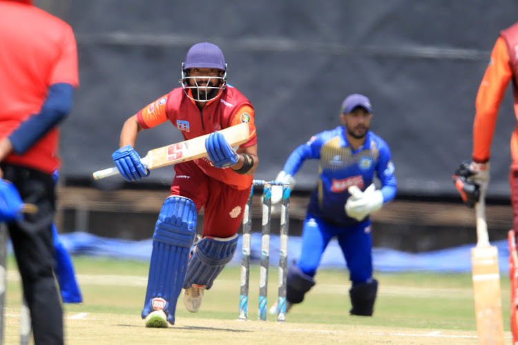 Stray Lions batsman Shubham Jadhav takes off for a run against Nairobi Gymkhana