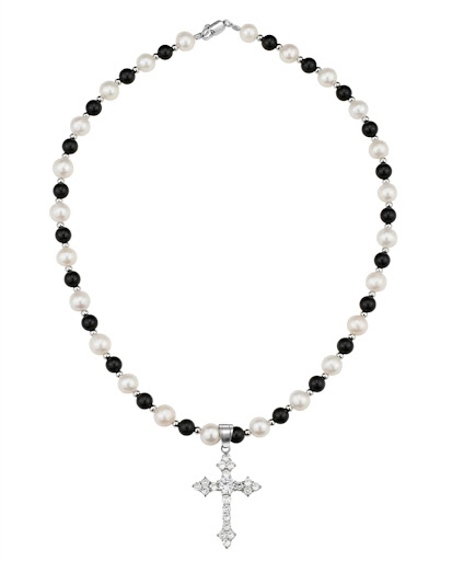 Title 4, Natural Freshwater Pearl Black Agate Necklace w...