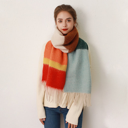 Title 3, Striped Plaid Fringed Cashmere Mohair Scarf