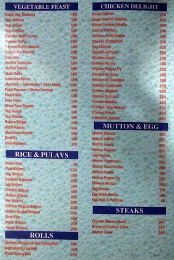 Hotel Sagar menu 