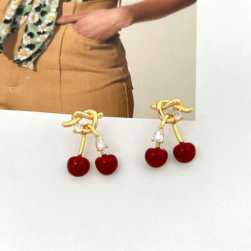 Title 5, Cherry-shaped drop glazed stud earrings for wom...