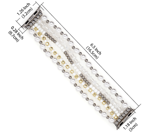Title 1, Hand beaded white watch strap with pearl rice b...