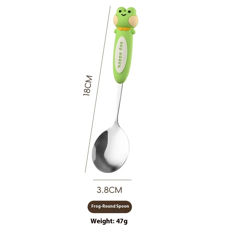 Cuillère en lingot d'acier inoxydable 316 pour aliments pour bébés, dessin animé adorable, sûre pour la maison, parfaite pour nourrir les enfants.