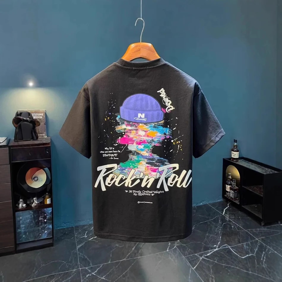 Men's Loose Printed Casual All-match T-shirt. Comfortable and versatile for everyday wear. Easy to pair with anything fo