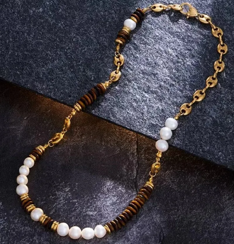 Collar de perlas de agua dulce naturales Tigereye para mujer, elegancia atemporal. Un accesorio perfecto para cualquier ocasión, resaltando tu belleza.