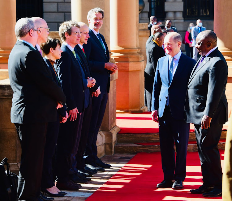 Chancellor Olaf Scholz of Germany at the Union Buildings with President Cyril Ramaphosa.