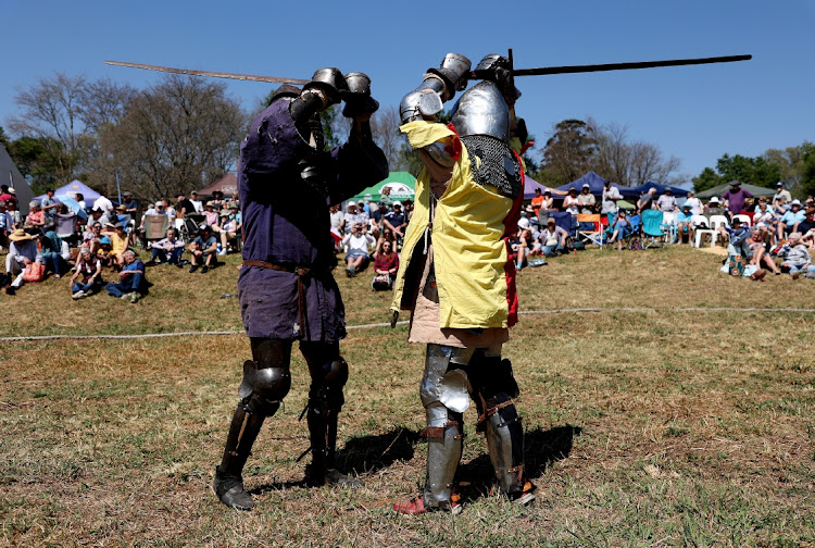 South Africa Rogue Squadrons Christa Martin and Liam Corton take part in sword fighting.