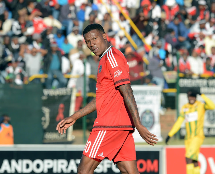 Orlando Pirates striker Thamsanqa Gabuza reacts during a Caf Confederation Cup match. File photo