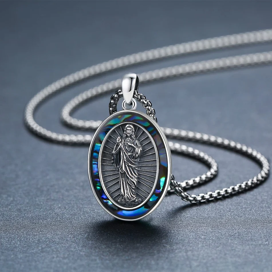 Collier Saint Jude en argent sterling, médaille ovale, pendentif de protection catholique, bijou
