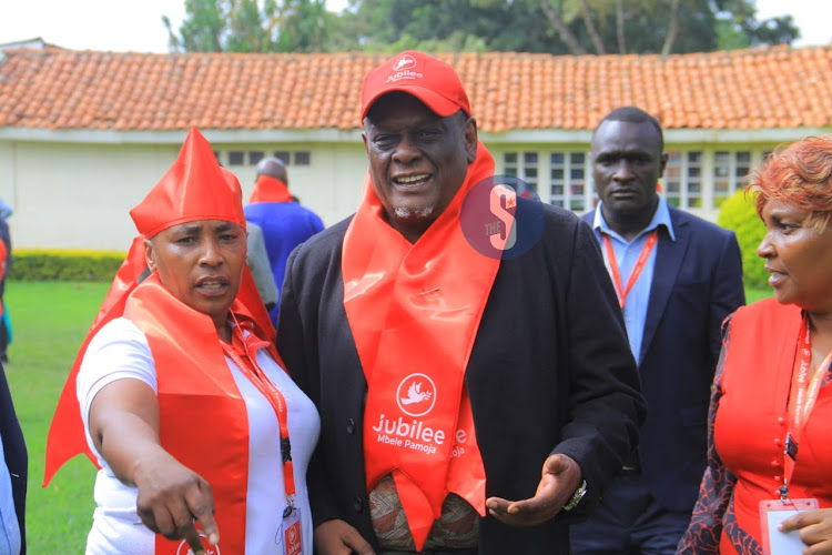 Jubilee Vice chair David Murathe arriving at the Jubilee party's National Delegates Convention at Ngong Racecourse on May 22, 2023