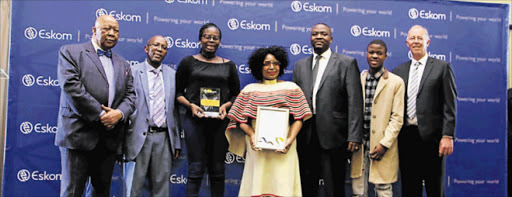 RECOGNISED: Celebrating Cala Senior Secondary School’s achievement, from left, Chose Choeu, Eskom Development Foundation acting CEO Cecil Ramonotsi, Kamva Yozi, teacher Chwayita Qezu Bunyonyo, department of education Chris Hani East district’s Lulamile Tyali, Owam Mlungwana and Education With Enterprise Trust CEO Arie Bouwer Picture: SUPPLIED