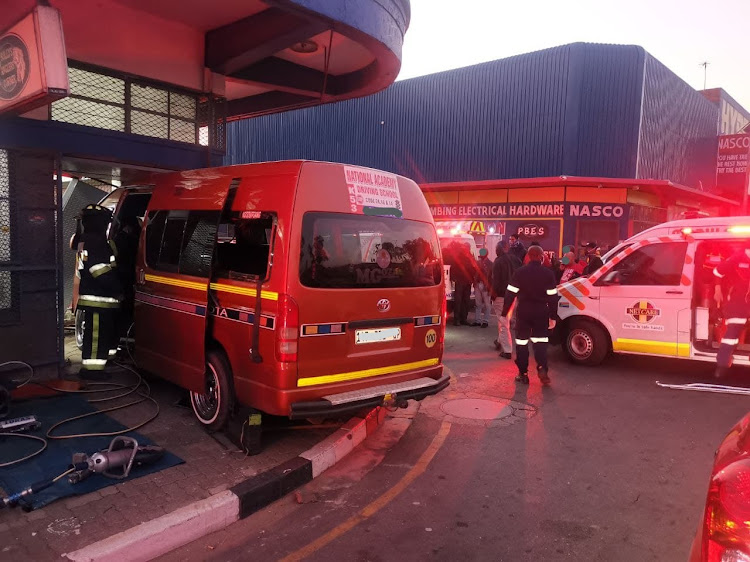 A minibus taxi smashed into a shop in industrial Johannesburg on Thursday.