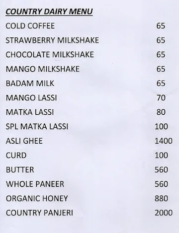 Country Dairy menu 