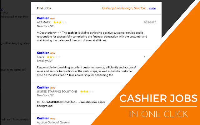 Cashier Jobs chrome extension