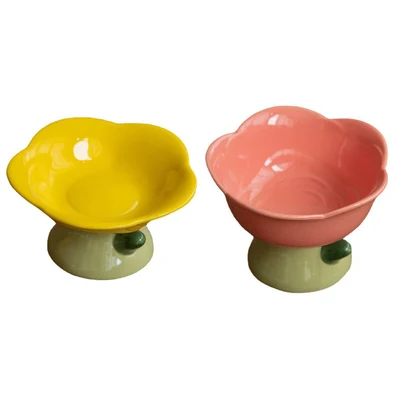Ceramic protection cervical vertebra anti-overturning flower bowl for cats and dogs. Promotes healthy posture and comfor