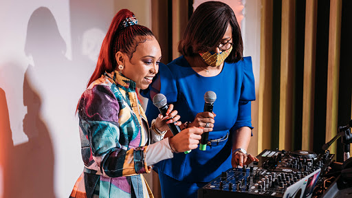 French minister Elisabeth Moreno and South African DJ DooWap.