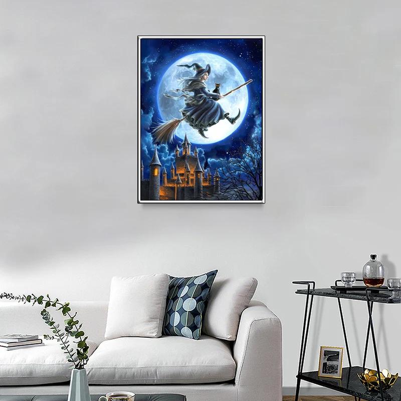 5DIY Full Diamond Painting Leteća Veštica za uređenje doma. Napravite sjajne ukrase i ukrasite svoj dom uz ovaj kreativni set.
