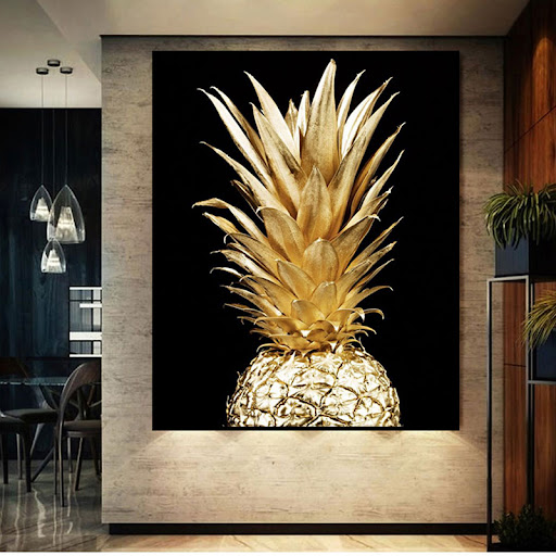 Title 3, Abstract golden plant leaf modern canvas decora...