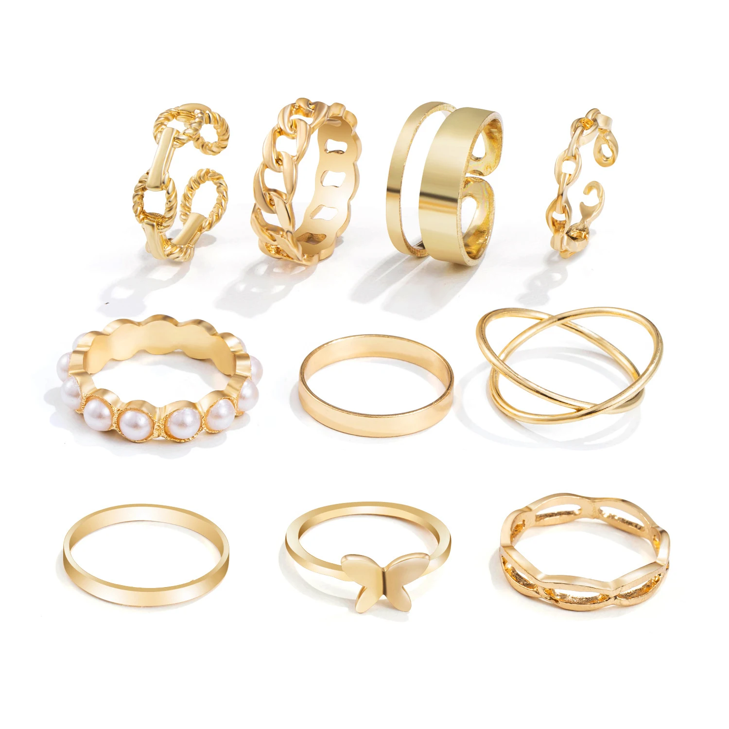 Title 8, Damesmode Geometrische Olie Druppel Ring Set, s...