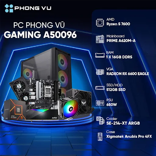 PC PV Gaming A50096 (R5-7600/16GB/512GB SSD/RX6600/No OS)