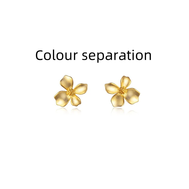 Brincos femininos de prata esterlina flor quatro pétalas dourado fosco vintage, charme floral atemporal.