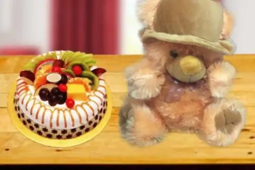 Pineapple Fruit Cake & 1 Teddy Bear [500 Gram]