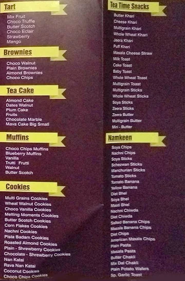 Cakers And Cakers menu 