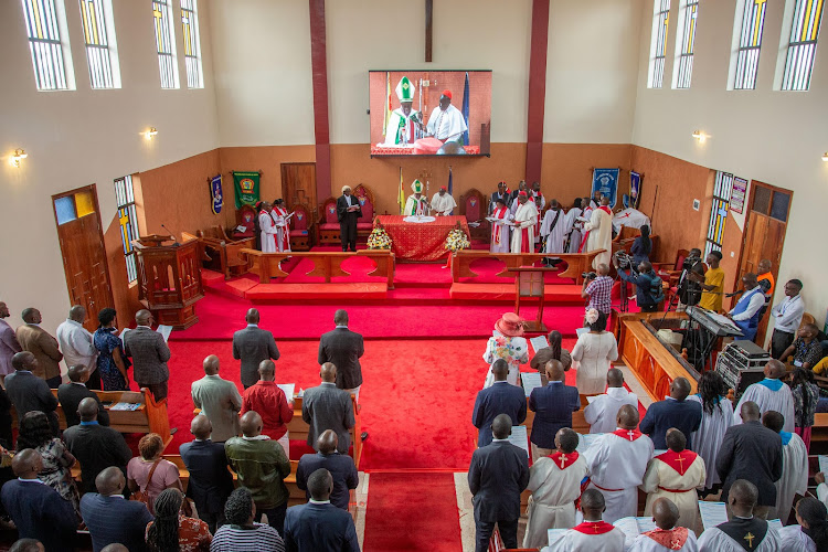 Congregants gather during a church service at Emmanuel Church in Bahati on March 24, 2024.