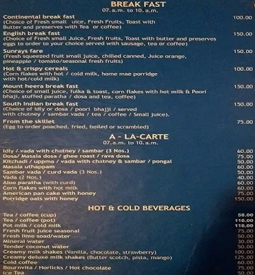 Elite Restaurant menu 