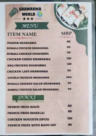 Shawarma World menu 1